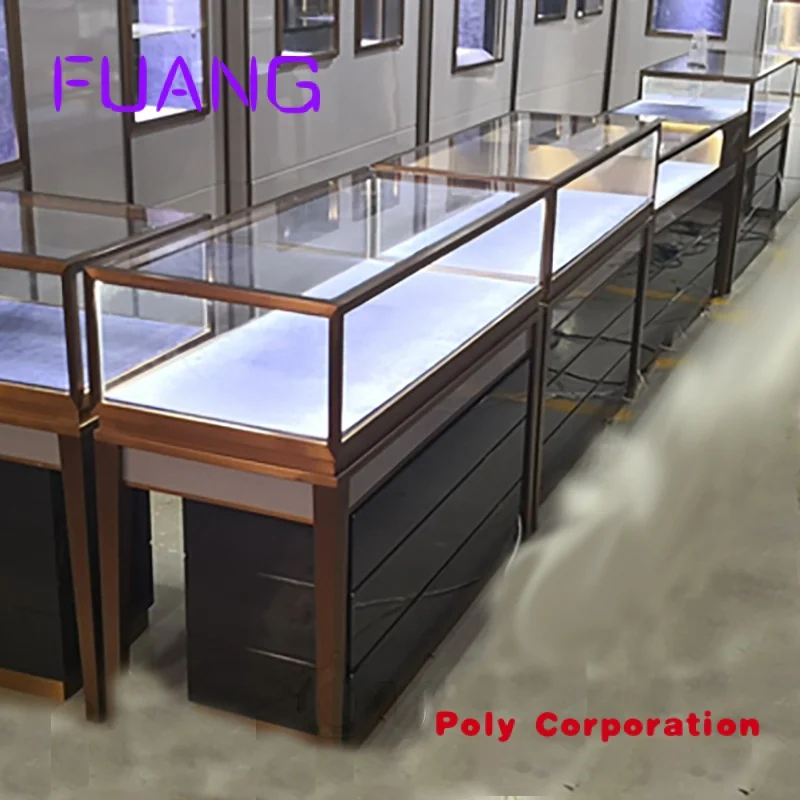 Custom Made Fashion Wooden Wall Glass Cabinet Jewelry Display Case Gold Silver Accessories With LED lighting Jewellery Showcases