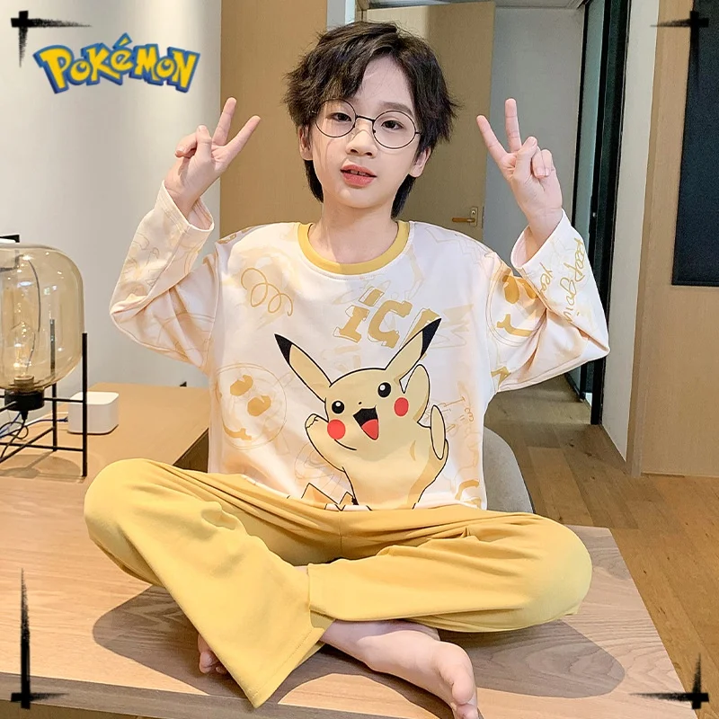 Милые пижамы для родителей и детей Аниме фигурки Пикачу взрослых Осенняя тонкая