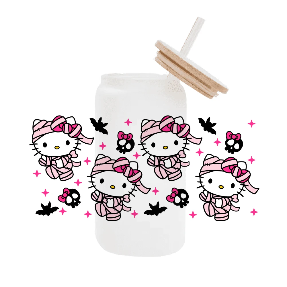 Хэллоуин Hello Kitty розовый мультфильм для Libbey 16oz банка стекло 3D водонепроницаемый UV