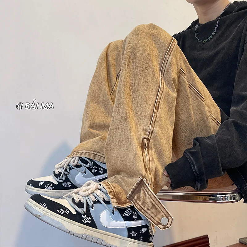 3 Colors Baggy Jeans Men Fashion Retro Casual Straight Jeans Men Streetwear Hip Hop Loose Denim Pants Mens Trousers S-2XL