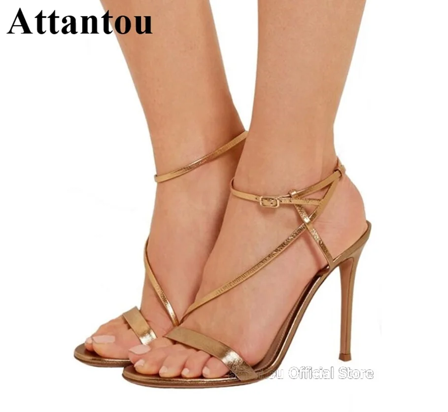

Fashion Gold Black Cut-out High Heel Gladiator Sandals Women Narrow Band Leather Summer Shoes Fashion Party High Heels