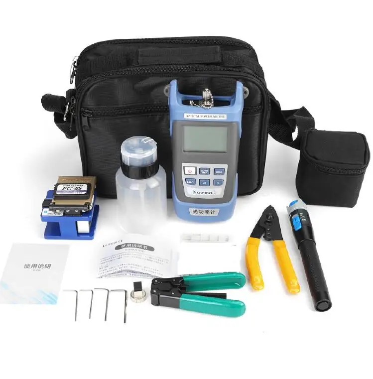 

FTTH Fiber Optical Tool Kit 12 in 1 with Fiber Splicer FC-6S Fiber Cleaver 10mW Visual Fault Locator Optical Power Meter Cable