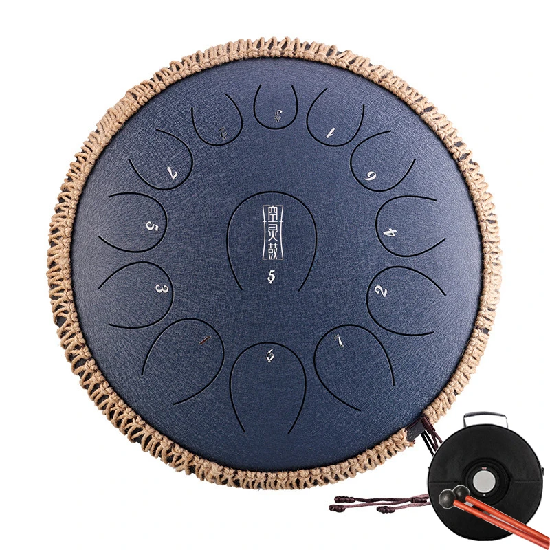 Hluru Glucophone Steel Tongue Drum 14 Inch 13 Notes Tone Key C Series C Ethereal Drum Hang Percussion Handpan Musical Instrument