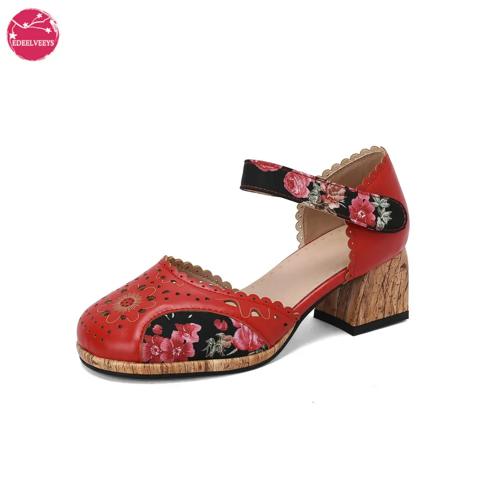 Women Chinese Vintage Sandals Lady Flower Printed Hollowed-out Design Shoes Comfortable Breathable Anti-slip Wear-resistant Sole