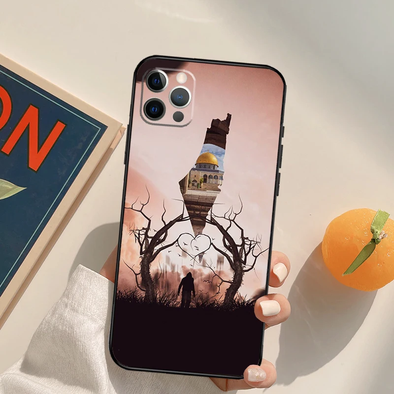 Вышитый чехол с картой Палестины для iPhone 11 12 13 14 Pro XS Max XR X 6 7 8 Plus SE 2022 2020, задняя крышка телефона.