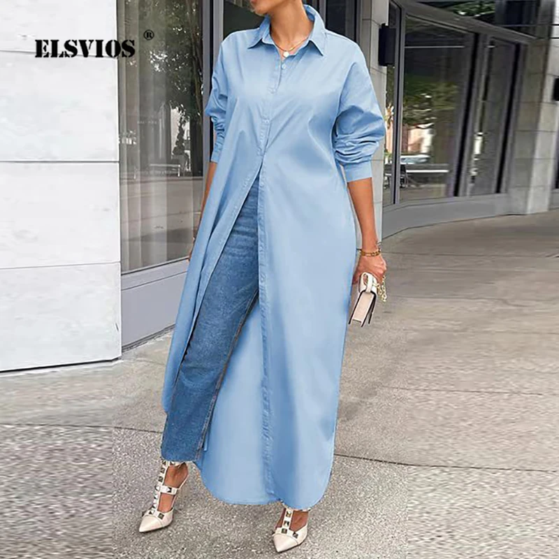 

Lady Autumn Loose Casual Shirts Dress New Fashion Solid Color Elegant Turn-down Collar Cardigans Spring Party Dresses For Women
