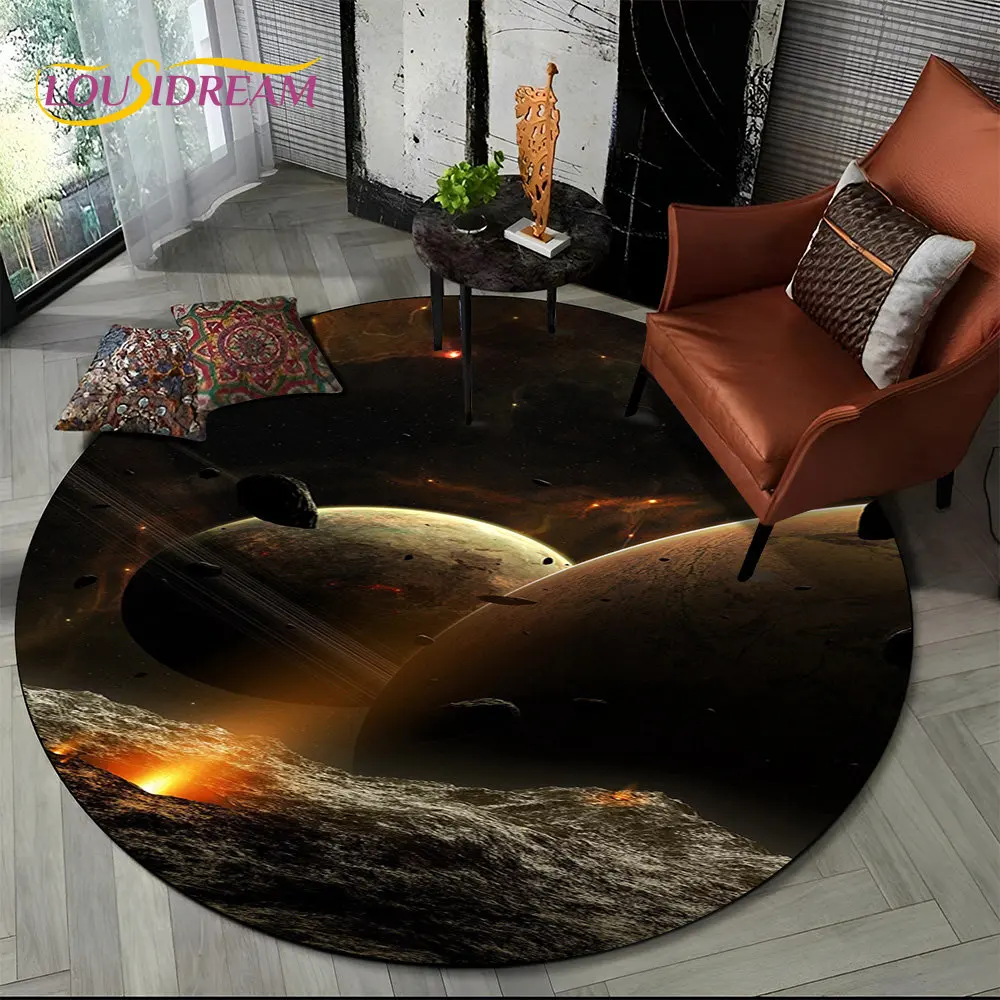 

Earth Space Fixed Stars Galaxy Round Area Rug,Carpet for Living Room Children's Bedroom Sofa Playroom Decor,Non-slip Floor Mat