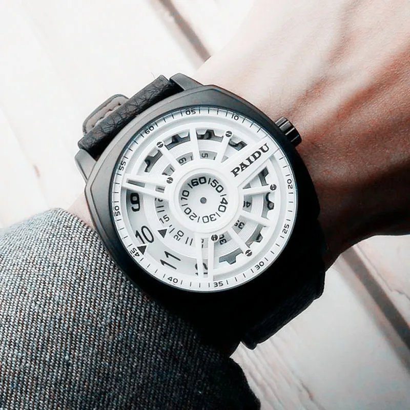 Часы Paidu мужские спортивные, креативные Уникальные без указателя поворота, с большим циферблатом, наручные часы Qaurtz, лучший подарок для мужчин