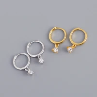 fashionable light luxury s925 pure tremella button geometric simple zircon round tremella ring earrings