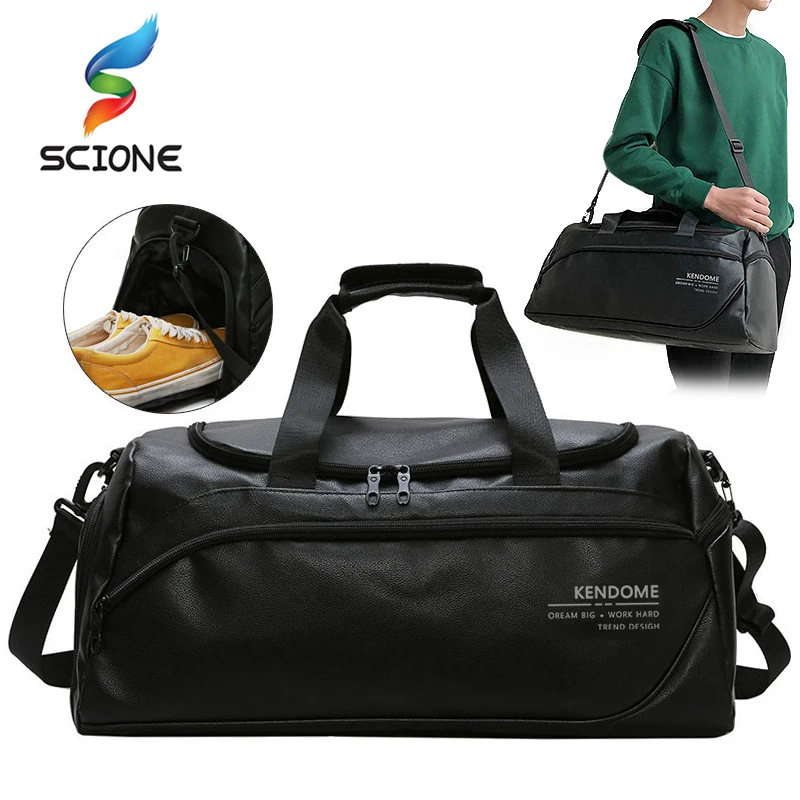 Pu Leather Large Capacity Gym Bag Men Sports Fitness Bags Multifunction Hand Travel Duffle Weekend Luggage Package XD30Y