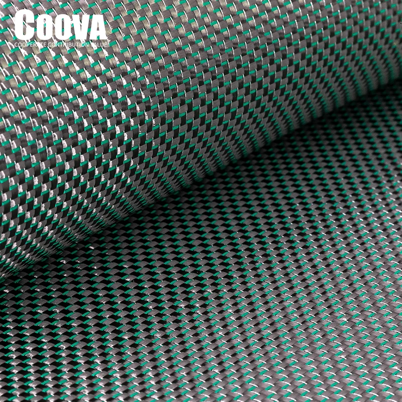 

F235 COOVA Green Silver & Carbon Fiber Cloth Mixed Plain Tela Fibra De Carbono Carbon Fabric Jacquard Width 200mm/300mm For DIY