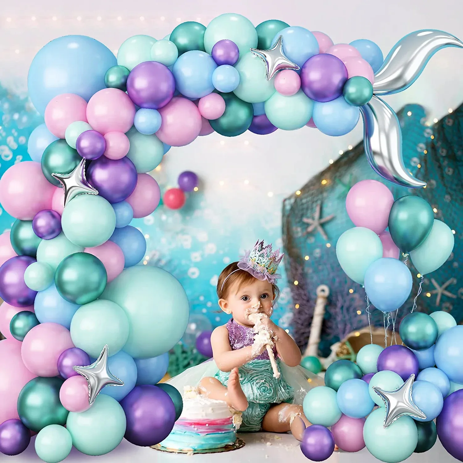 

134pcs Mermaid Birthday Party Balloon Set Little Mermaid Tail Balloon Under The Sea Party Decor Girls Babyshower Decorations