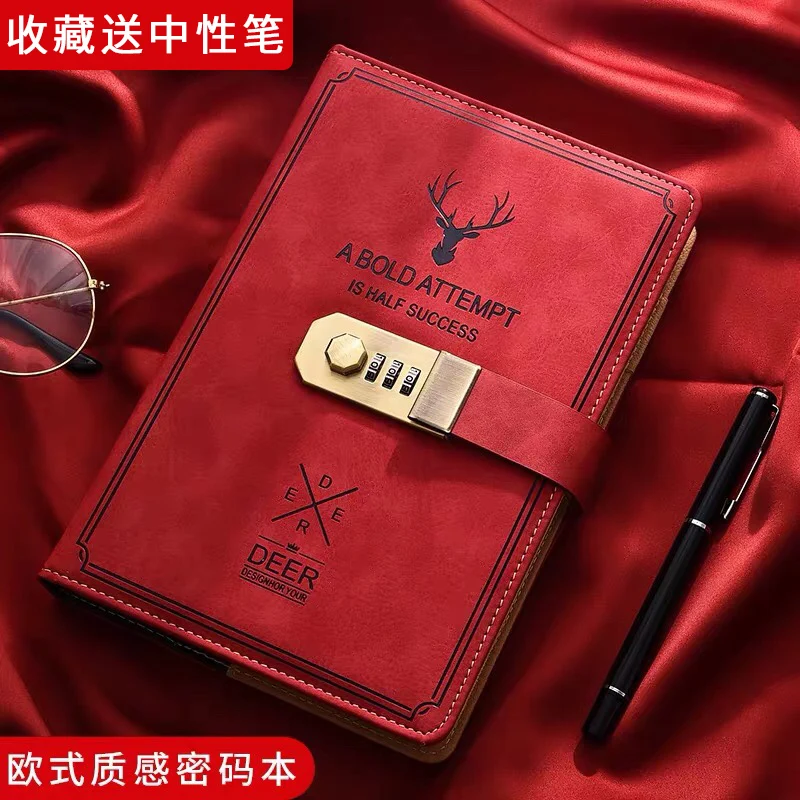 

Password A5 Notebook With Lock 360Pages Writing Pads Lockable Notepad Diary School Supplies Student With Gift Pen Secret PU A5