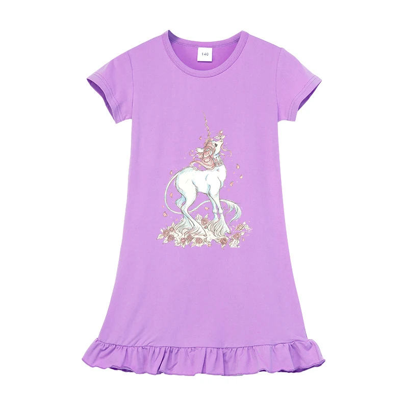 

Unicorn Cotton Nightdress Teen Girls Pajamas Dresses Children Cartoon Summer Girls Nightgown Home Kids Sleepwear Clothes