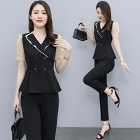 summer short sleeved ladies slim fit small sets top all match pencil pants professional suits for women 2022 clothing