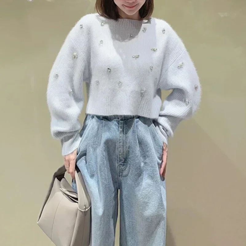 Шикарный женский свитер с разрезом сзади 2024 ромбы Ropa Mujer верхняя одежда круглым