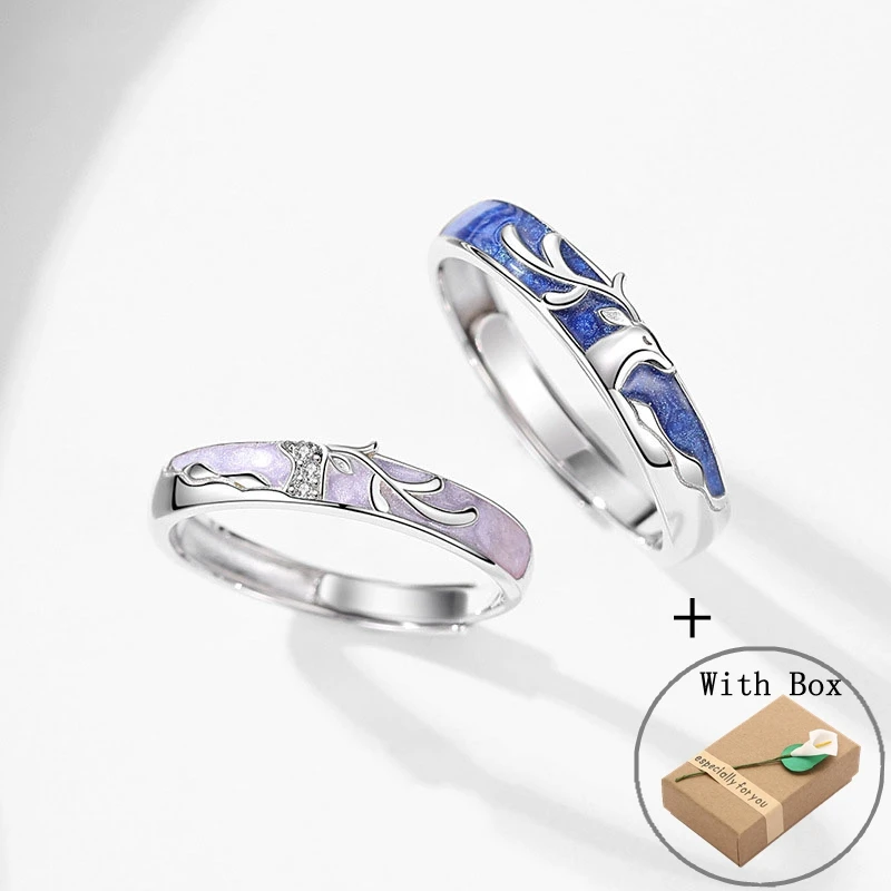 Silvology Real 925 Sterling Silver Sika Deer Couple Ring for Women Men Original Christmas Antlers Creative Birthday Jewelry Gift