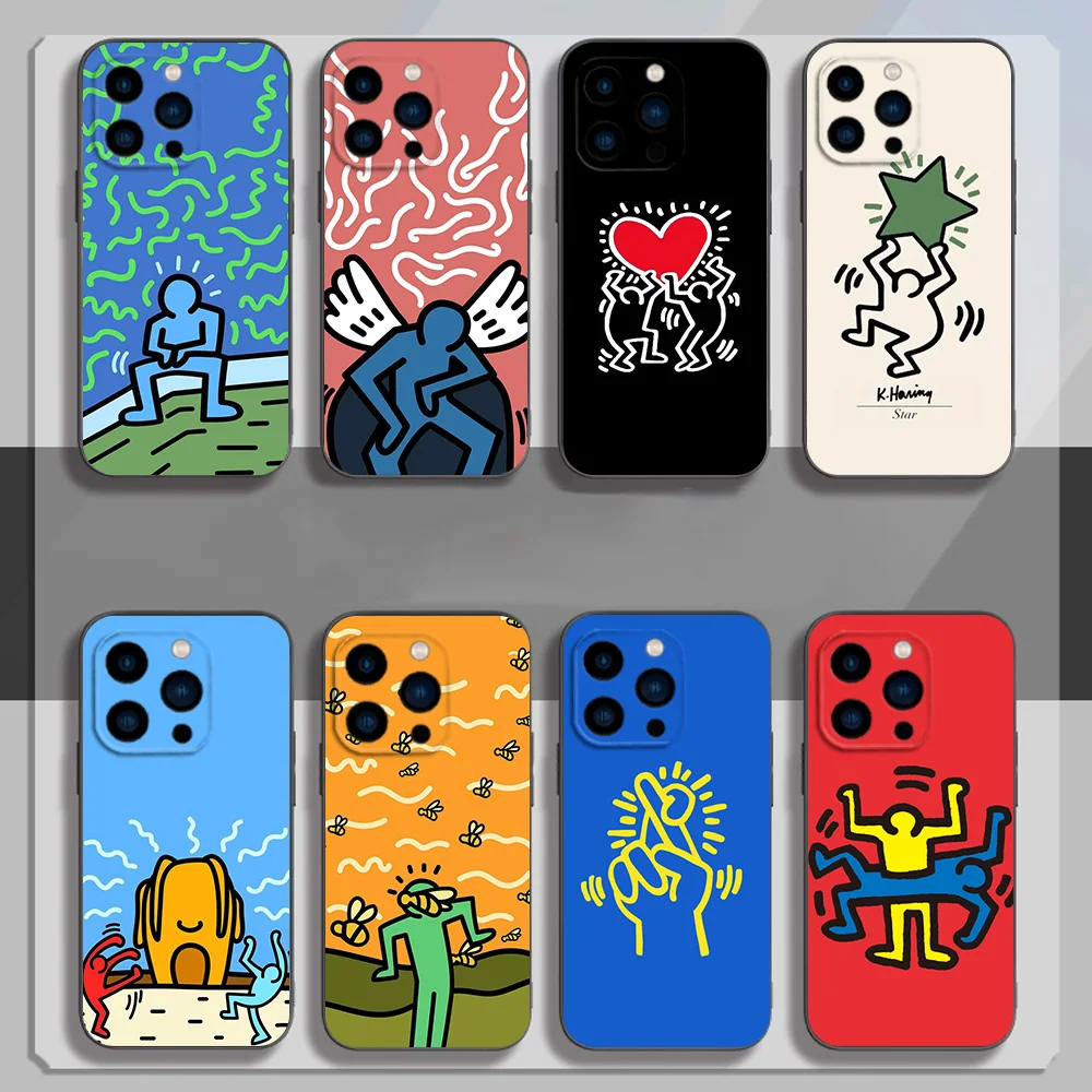 Чехол для телефона Artist K-Keith H-Haring iPhone 12 11 13 14 15 16 Max Pro Plus черный мягкий силиконовый