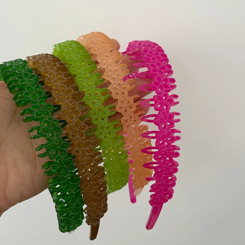 

New Korean Style Sweet Full Flower Shaped Jelly Plastic Headband Women Girls Solid Color Hairband Simple Hair Clip Hoop