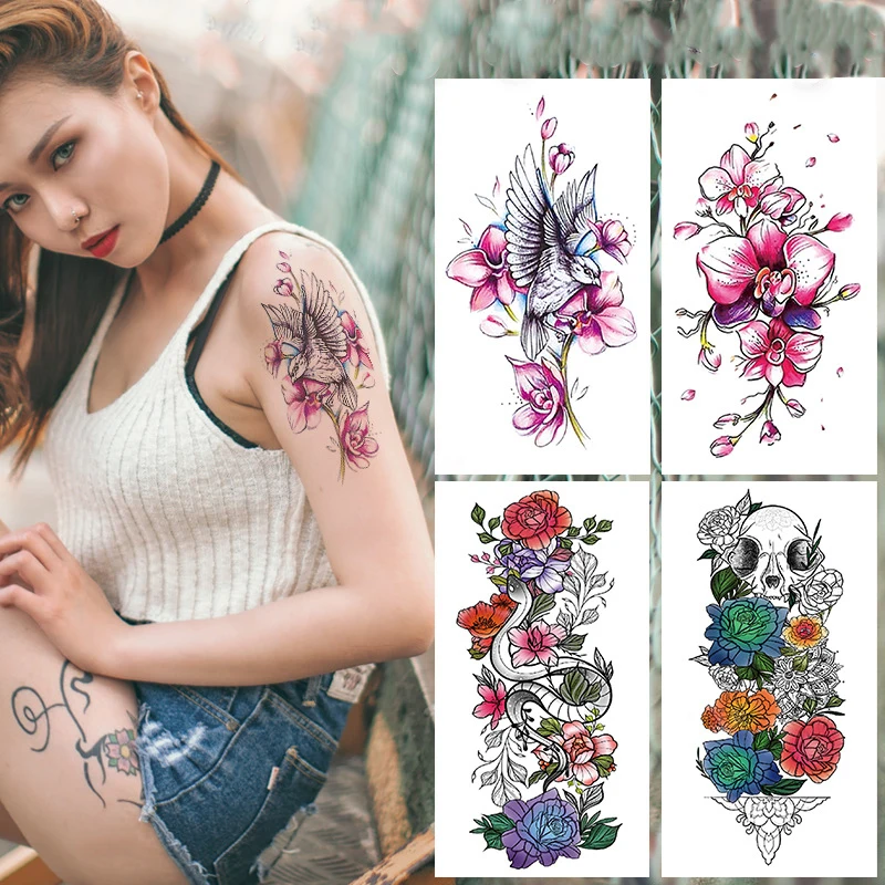 

Snake Flower Fake Tattoo Sticker for Women Birds Peony Temporary Tattoos DIY Water Transfer Tatoos Girls Tattoo for Men Sleeve