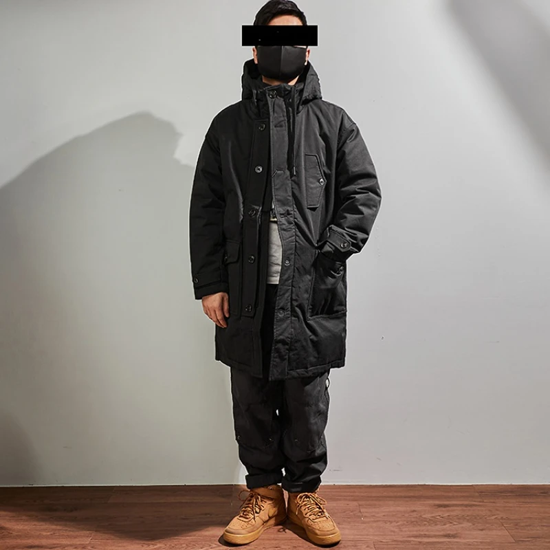 Leisure heavyweight fashion black down jacket men's mid-long winter thickened hooded warm coat
