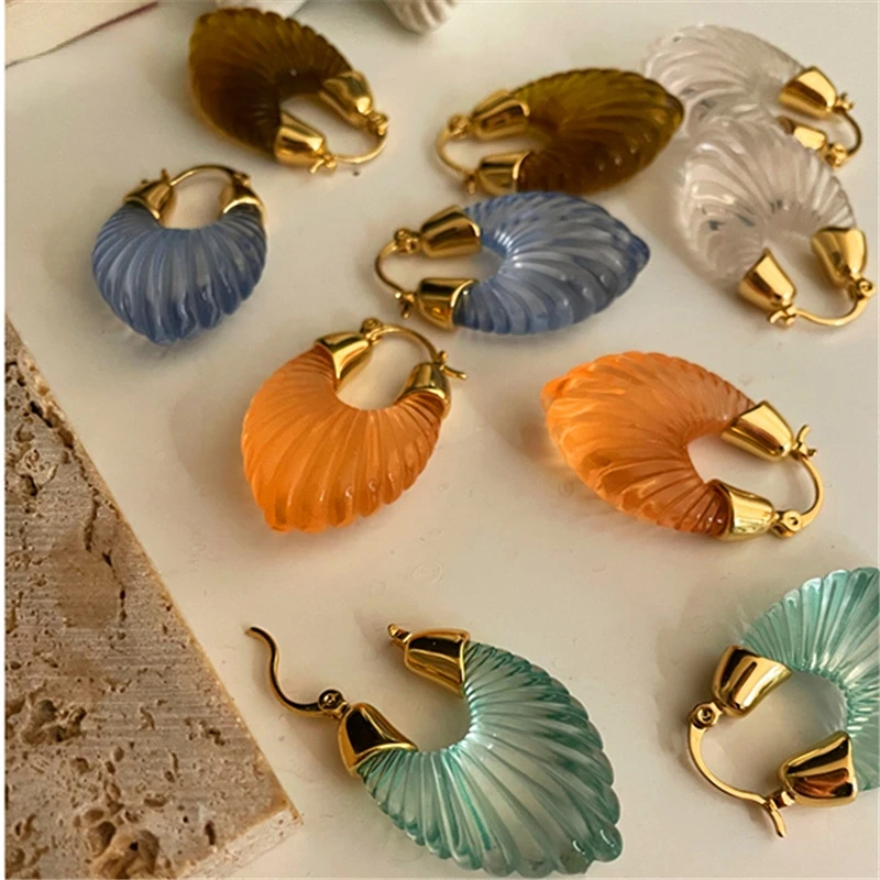 

New Irregular Resin Transparent Gold Metal Geometric U-shaped Ring Earrings, Suitable for Female Girls' Party Travel Jewelry