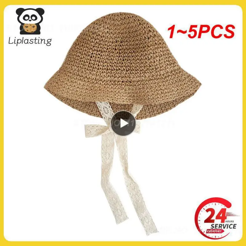 

1~5PCS Fashion Lace Baby Hat Summer Straw Bow Baby Girl Beach Children Panama Hat Princess Baby Hats and Caps for Kids