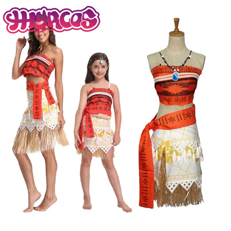 Костюм принцессы Моаны для взрослых и детей платья косплея с ожерельем женщин