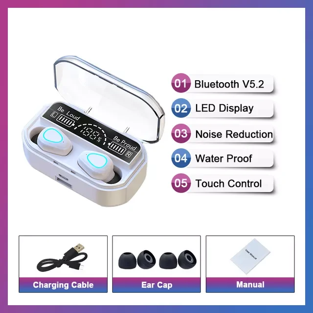 

Bluetooth 5.2 Earphones 3500mAh Charging Box Wireless Headphone 9D Stereo Noise reduction Waterproof Headsets With Mic