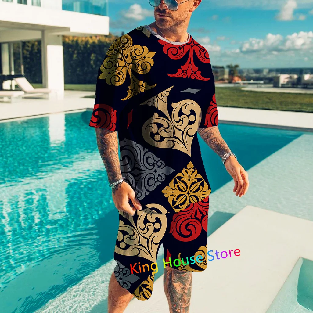 Men's Tracksuit Set New 3D Sportwear Fashion Poker Printed Short Sleeve Shorts 2 piece Tracksuit Male Clothing Suit Outfit Set