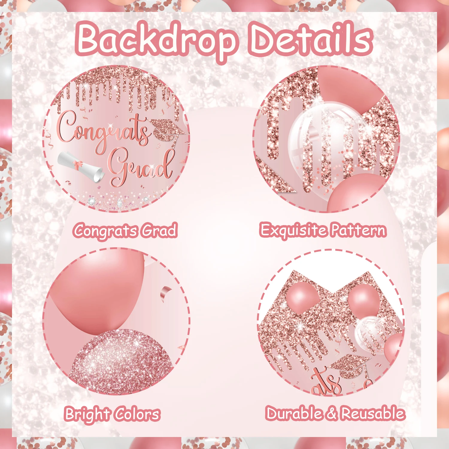 Фоны для выпускного 5*3 фута 2024 розовое золото