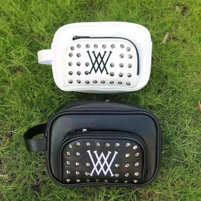 

ANEW Golf Handbags Men Women Korean Style Button Nail Bag Double Layer Large Capacity Zipper Portable Storage Leather Clutch Bag