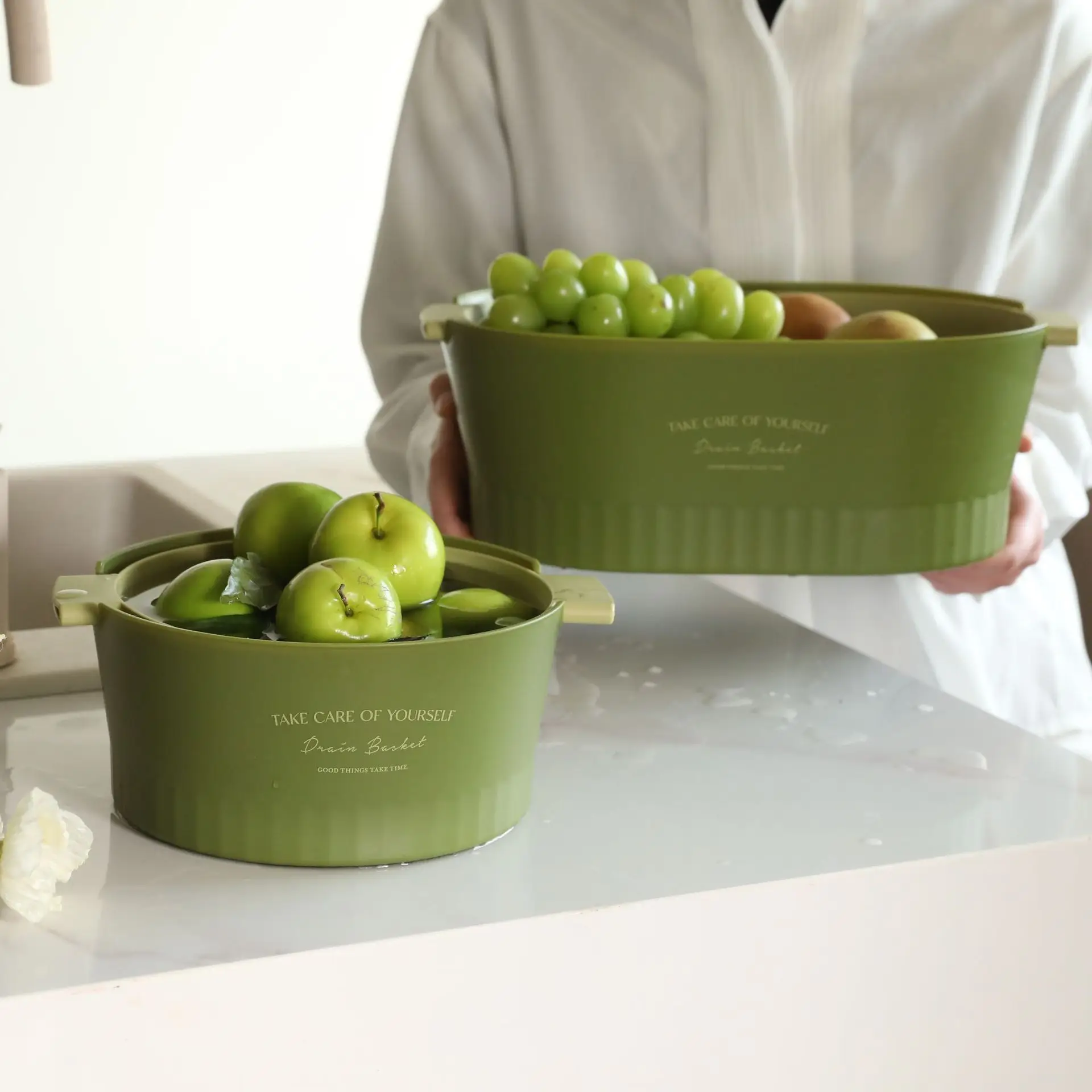 

Nordic Double-layer Fruit Vegetable Drain Basket Multi-functional Storage Basket Strainers Vegetable Basket Kitchen Supplies