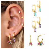 colorful zircon 925 sterling silver ear needle pendant minimalist hoop earrings for women punk ear studs creative jewelry gifts