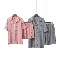 100 cotton women pajama robe sets short sleeve button up shirt trouser nightgown woman 2 pieces sets casual sleepwear suits