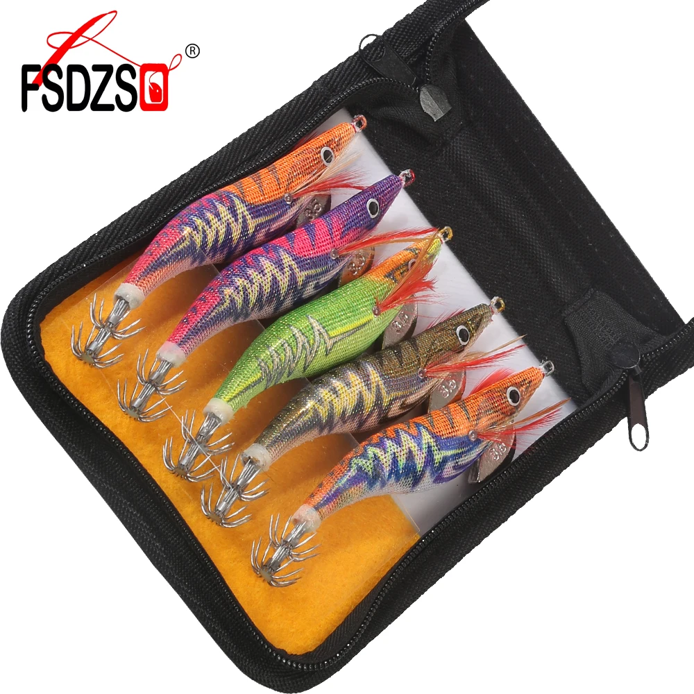 

FSDZSO 20G Squid bait Wooden Shrimp Lead jig hook Fishing Octopus Lures Cuttlefish Artificial luminous jigging lure with bag