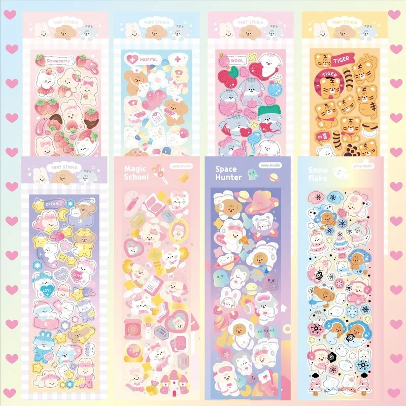 

1 Piece Ins Korean Sticker Cute Cartoon Astronaut Bunny Tiger Bear Sticker for Scrapbook Journal Photo Kawaii Stationery Sticker