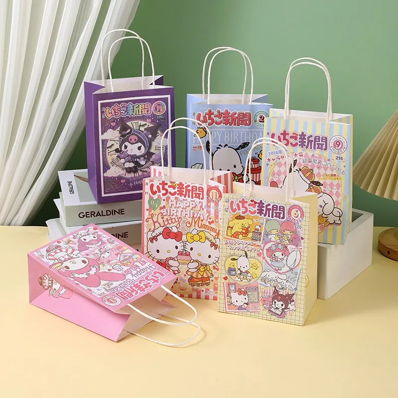 

12 шт., новый аниме Kawaii Sanrio, Hello Kitty Подарочный пакет Kuromi Cinnamoroll My Melody Girl, милый пакет из крафт-бумаги, оптовая продажа