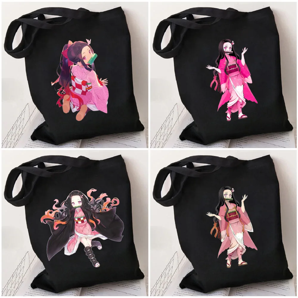 

Demon Slayer Japan Anime Kamado Tanjirou Nezuko Kimetsu No Yaiba Cartoon Tote Bags Women Canvas Shoulder Shopper Bag