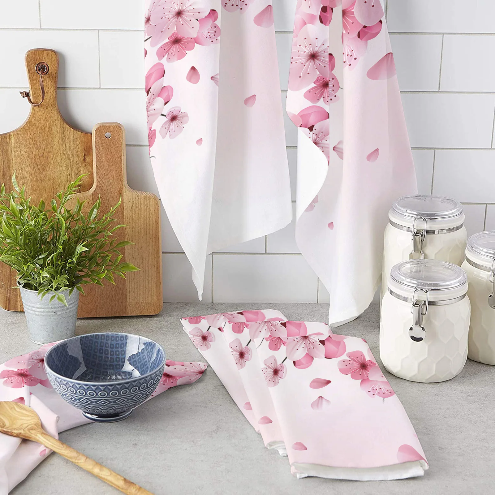 

Spring Cherry Blossom Petal Pink Hand Towels Dishcloth Utensils for Kitchen Microfiber Cleaning Cloths Household Wipe Towel