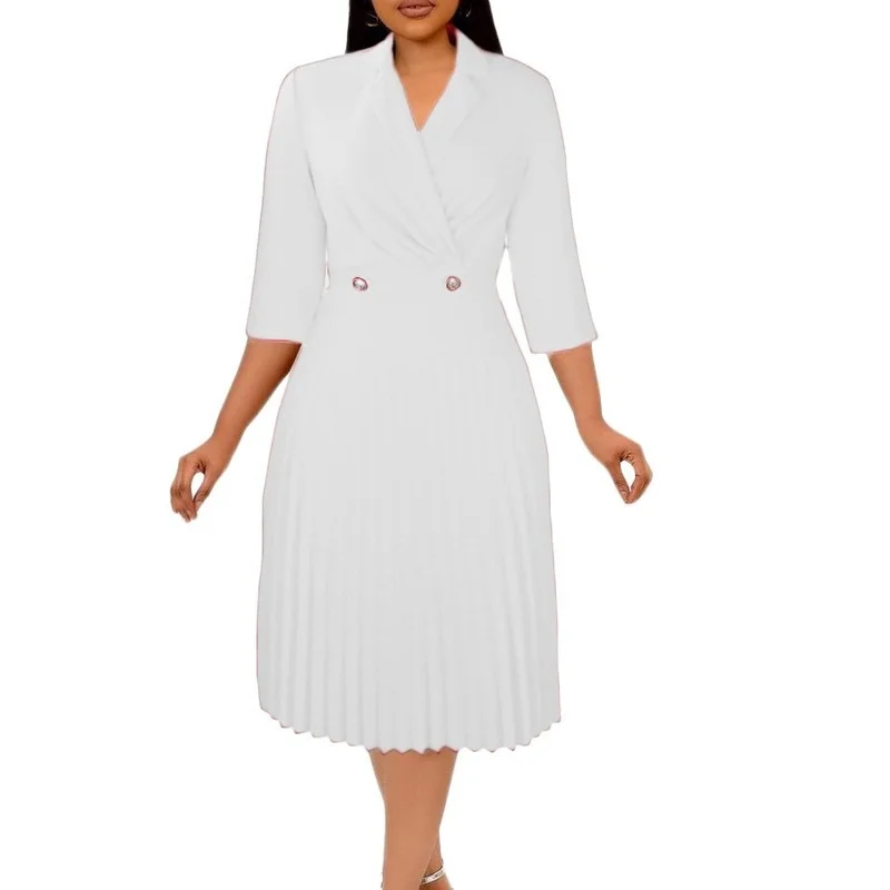 

S-3XL Big Size African Dresses For Women 2022 Africa Clothes Solid Dashiki Ladies Clothing Africa Office Lady Pleated Dress