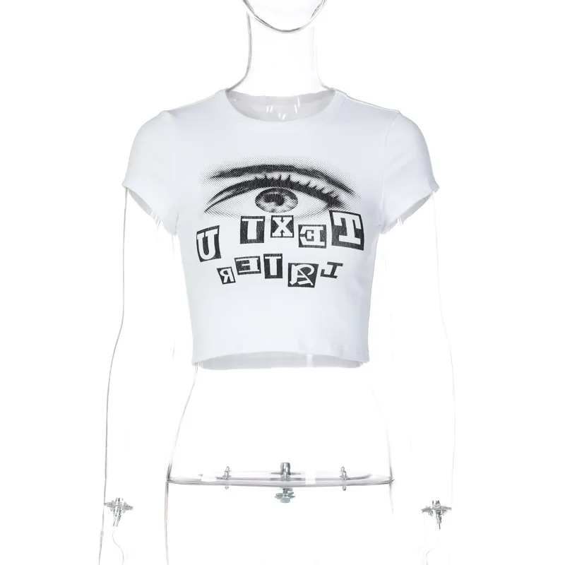 YOZOU 2022 Summer Cotton White Short Sleeve Graphic Y2K Baby Tee Tshirt for Girl Female Crop Top Grunge Clothes Rave Outfits |