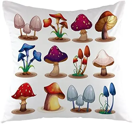 

Mushroom Variety Throw Pillow Case Square Cushion Cover for Sofa Bed Living Room Decoration 18 x 18 Inch Red White Blue
