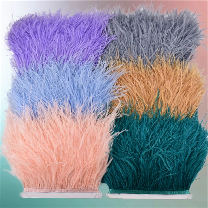 

10Meters Ostrich Feathers on Tape Ribbon 10-15cm 4-6" Fringe Clothes Sewing Trimmings White Trim Dress Skirt Wedding Accessories