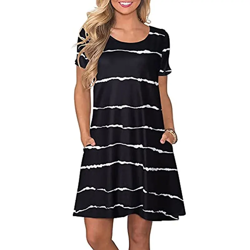 

WYWMY Women's Summer Casual Tshirt Dresses Short Sleeve Elegant Boho Beach Dress O Neck Printed A-line Mini Dress Plus Size XXL