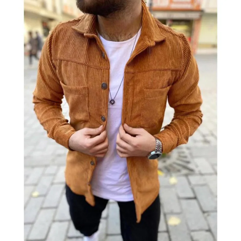 Autumn and Winter Men's Long-sleeved Corduroy Slim Fashion Shirt