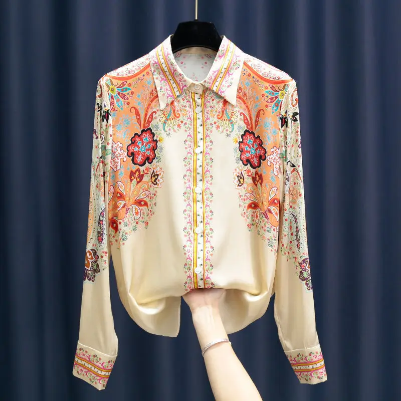 

Women Tops 2022 Spring New Positioning Printed Shirt Women's Long Sleeve Korean Fashion Joker Work Wear OL Base Coat