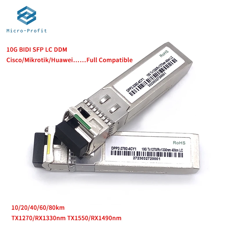 

10G BIDI SFP LC 20/40/60/80km TX1270/RX1330nm TX1550/RX1490nm Singlemode SFP Module with Cisco/Mikrotik/Huawei Full Compatible