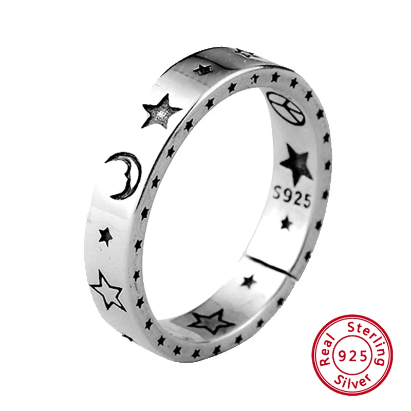

Minimalist Smile Adjuestable Size 925 Sterling Silver Star Moon Charm Women Rings Trend Party Bands Jewelry Gifts