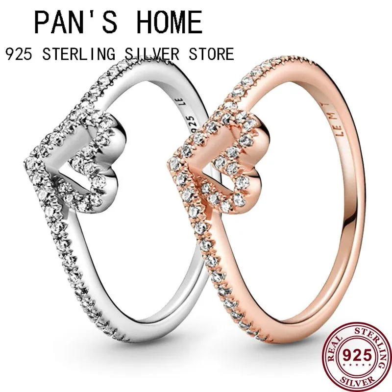 

New Hot 925 Sterling Silver Luxury Wishing Bone Shining Love Female Pan Ring Suitable For Wedding Gift Fashion Charm Jewelry